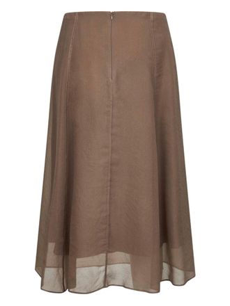Brunello Cucinelli Beige Silk Midi Skirt