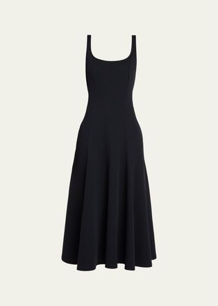 Vince Seamed Square-Neck Knit Midi Dress
