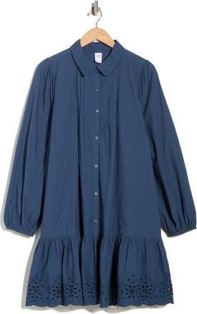Melrose and Market Long Sleeve Poplin Eyelet Trim Dress in Navy Dipper at Nordstrom Rack, Size 1X