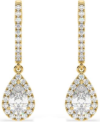 The Diamond Store Diana Pear Lab Diamond Halo Drop Earrings 1.48ct in 18K Yellow Gold F/VS1
