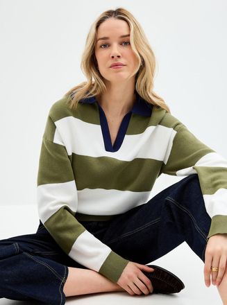 Contemporaine Womens Rugby stripes Johnny-collar sweater