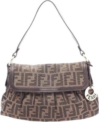 Fendi Pre-owned Zucca Canvas Leather Shoulder Bag - Dames - Vintage Schoudertas - Bruin - ONE Size - Leer - Vintage