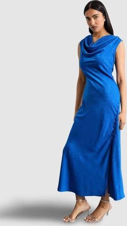 Warehouse Cowl Bias Satin Button Detail Dress in Cobalt at Nordstrom, Size 12
