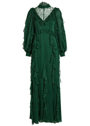 Alice & Olivia Elea Ruffled Chiffon Maxi Dress - Green - 4 (UK8 / S)