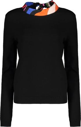 Pucci Marmo Silk Collar Wool Jumper - Dames - Ronde hals truien - Zwart - M - Wol - Truien & Vesten