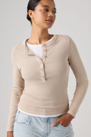 Levi's Essential Long Sleeve Henley - Mujer - XS - Gris / Garment Dye Chateau Gray