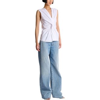 Balmain Draped sleeveless cotton poplin shirt in White at Nordstrom, Size 36 Eu
