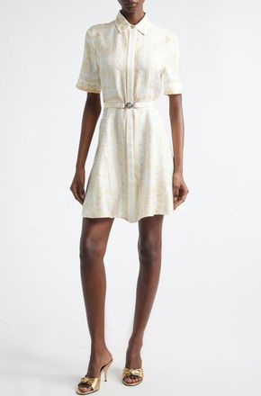 Versace Barocco Foulard Belted Silk Dress in Washed Out Gold at Nordstrom, Size 10 Us