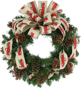 Creative Displays Inc. 26In Holiday Wreath With Pinecones And Red Truck Bow