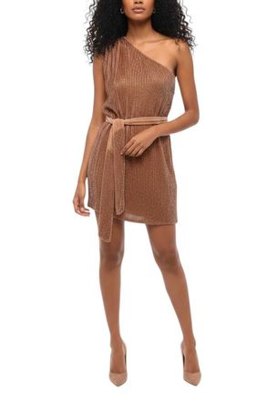 Retrof&ecirc;te Beige Embellished One Shoulder Mini Dress