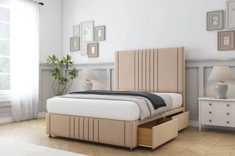 Comfort Beds Royal Plush Divan Base 4 Drawers - 26 Headboard-Footboard in Stone | Size: Small Double