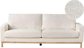 Beliani 3 Seater Sofa Living Room Modern Style Light Wood Legs Boucle White Siggard
