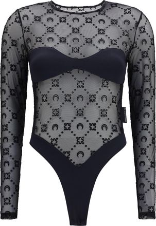 Marine Serre Womens Mesh Body Moon Motif Black Polyamide Tops Top