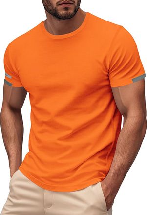 Generic Mens T Shirt Quick-Dry Sports Short Sleeve, Crew Neck Solid Colour, Lightweight tee for Night Runs, Gym and Everyday wear (Orange, XXXXL)