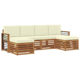 vidaXL Juegos De Sof&aacute;s 6 Pcs Natural Y Crema Madera De Acacia S&oacute;lida Vidaxl