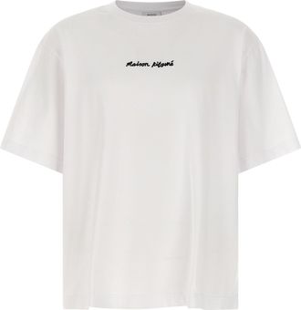 Maison Kitsuné Logo Embroidery T Shirt Bianco-Uomo
