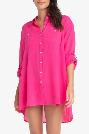 Helen Jon Camp Shirt Cover-Up in Lotus Pink at Nordstrom, Size X-Small