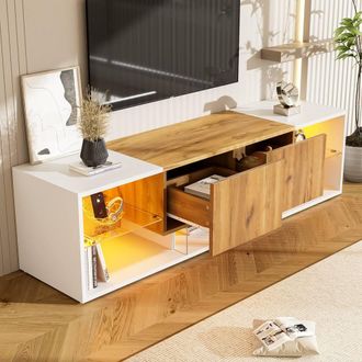 Merax Modern White & Oak Effect LED TV Stand for TVs up to 70 Inch
