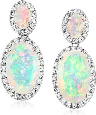 Ross-Simons Opal and. Lab-Grown Diamond Drop Earrings in Platinum
