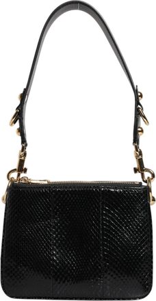 Dolce & Gabbana Womens Python-Embossed Leather Shoulder Bag Black