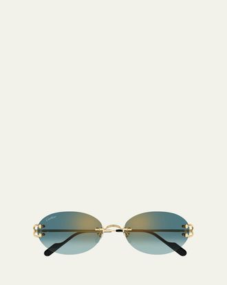 Cartier D&eacute;cor C de Cartier 55mm Oval Metal Sunglasses