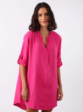 Zwillingsherz Kurzarmbluse »Rom« verlängerte Rückenpartie, V-Neck, Turn-Up Ärmel, Musselin