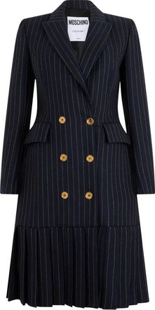 Moschino Kleedjes, Dames, Blauw, S, Wol, Midi jurk met inkepingkraag