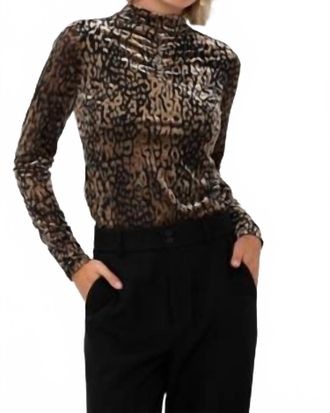 Esqualo Gathering Leopard Turtleneck Top In Brown/black
