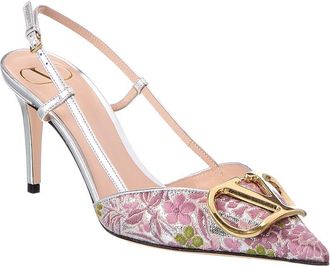 Valentino Vlogo Signature 80 Jacquard & Leather Slingback Pump