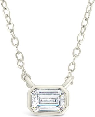 Sterling Forever Emerald Cut Cubic Zirconia Pendant Necklace in Silver at Nordstrom