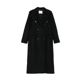 Tela Jassen, Dames, Zwart, 2Xs, Zwarte dubbelrijige jas met klepzakken