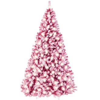 Best Choice Products Prelit Pink Artificial Christmas Tree, Snow Flocked Fir Holiday Decoration