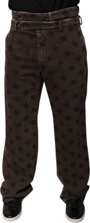 Dolce & Gabbana Mens Straight Leg Pants Dg Pattern - Brown Cotton - Size EU 48 (Mens)