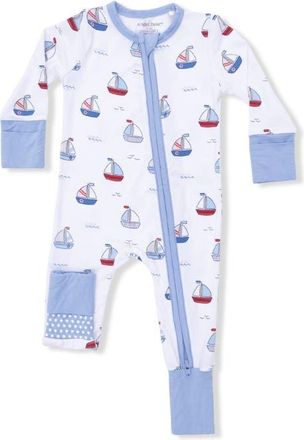 Angel Dear Bubbly Sailboats Convertible Footie in White Blue at Nordstrom, Size 12-18M