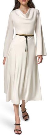 DKNY Bell Sleeve Satin Midi Dress in Ivory at Nordstrom, Size 16