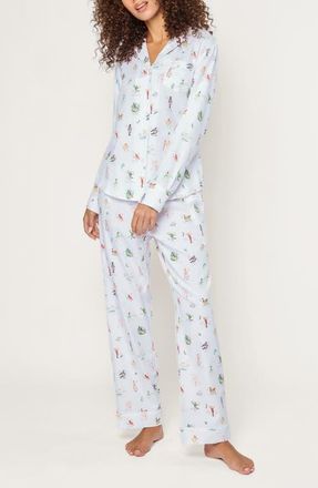 Petite Plume Holiday Print Cotton Twill Pajamas in White at Nordstrom, Size X-Large