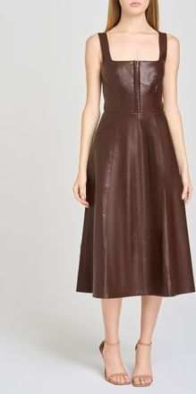 Wayf Leonie Faux Leather Fit & Flare Midi Dress in Espresso at Nordstrom, Size X-Small