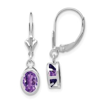 Diamond2Deal 14k White Gold 7x5mm Oval Amethyst Drop Dangle Earrings