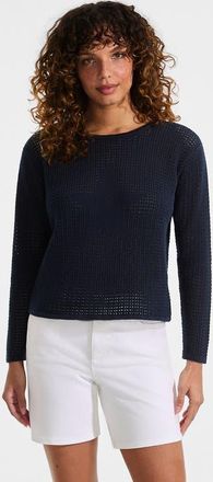 Lands End Cotton Viscose Mesh Jacquard Crew Neck Sweater in Radiant Navy at Nordstrom, Size X-Small