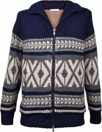 Brunello Cucinelli MenS Navy Blue Wool Knit Zip Front Jacket, Size 44