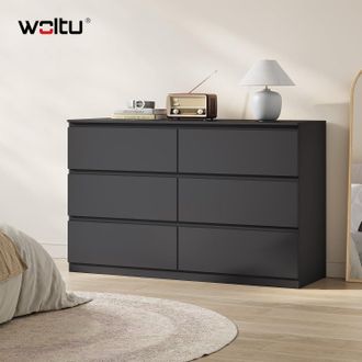 Woltu Woltu - C&oacute;moda Para Dormitorio De 6 Cajones - Estilo Escandinavo - Almacenamiento, Negro