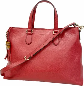 Gucci Red Color Leather Tote Bag (Pre-Owned)