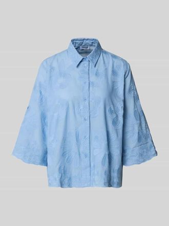 More & More More & More Regular Fit Bluse mit Stitchings und 3/4-Arm in Hellblau, Gr&ouml;&szlig;e 34