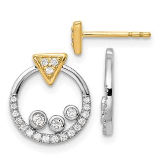 Diamond2Deal 14k Yellow Gold 1/4 Ct Lab Grown Diamond Triangle Stud Earrings with Circle Dangle Earring Jacket