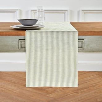 Solino Home Linen Table Runner for Dining Table, Holiday and Everyday Table Decor - Narrow Stripe in Sage And White at Nordstrom, Size Xx-Large