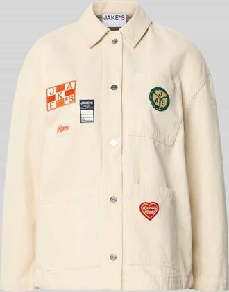 Jake*s Casual Regular Fit Hemdjacke mit Motiv-Patches in Ecru, Gr&ouml;&szlig;e L