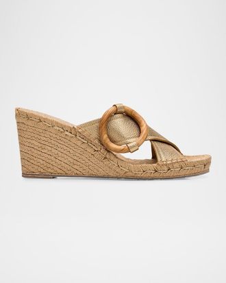 Pedro Garcia 75mm Orys Laminated Leather Crisscross Wedge Espadrilles