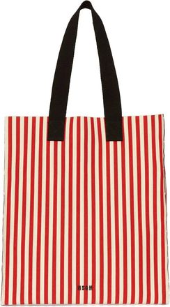 Msgm Borsa tote a righe - Bianco