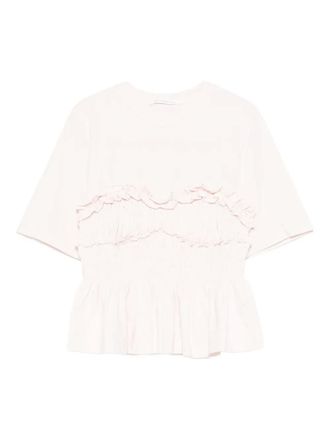 Cecilie Bahnsen ruffled shirred T-shirt - women - Cotton/Elastane - S - Pink