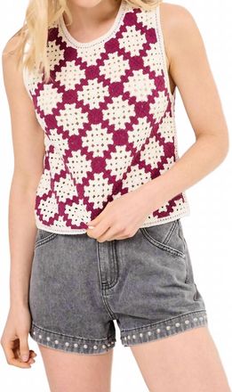 Suncoo Perida Crochet Tank Top In Prune And Cream